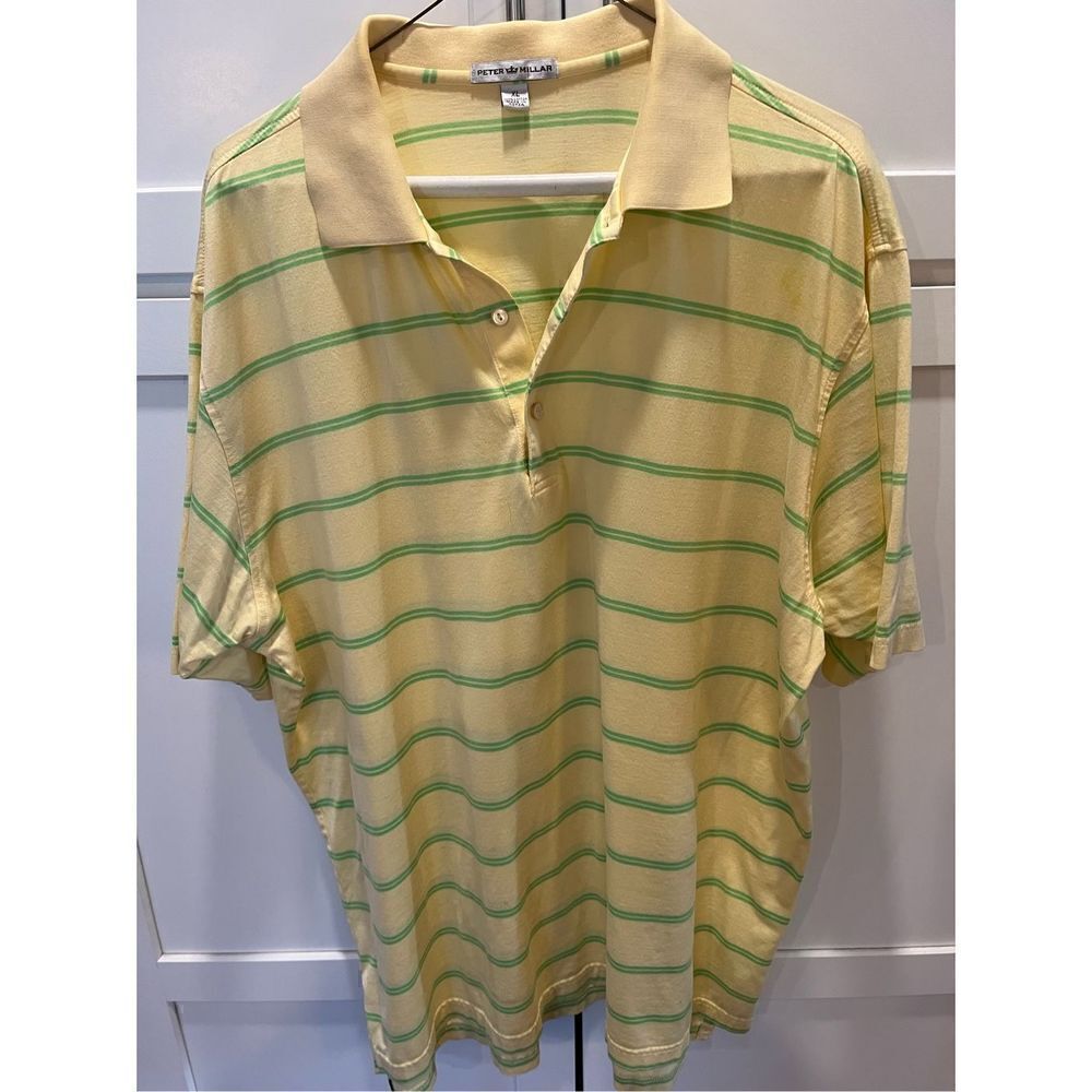 Peter Millar Men’s Striped Yellow Polo Sz XL Golf Stretch
